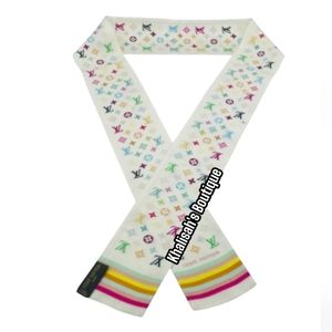 rare LOUIS VUITTON Catogram black white monogram silk bandeau neck tie scarf